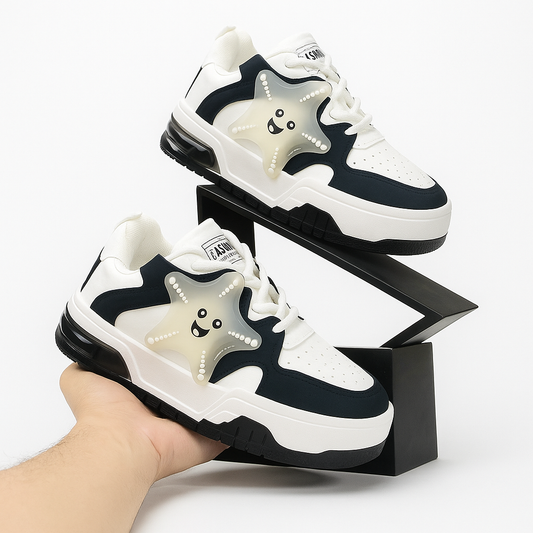 Trendy Fashion Sneakers – Black & White with Star Design