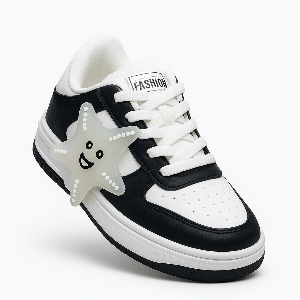 Trendy Fashion Sneakers – Black & White with Star Design