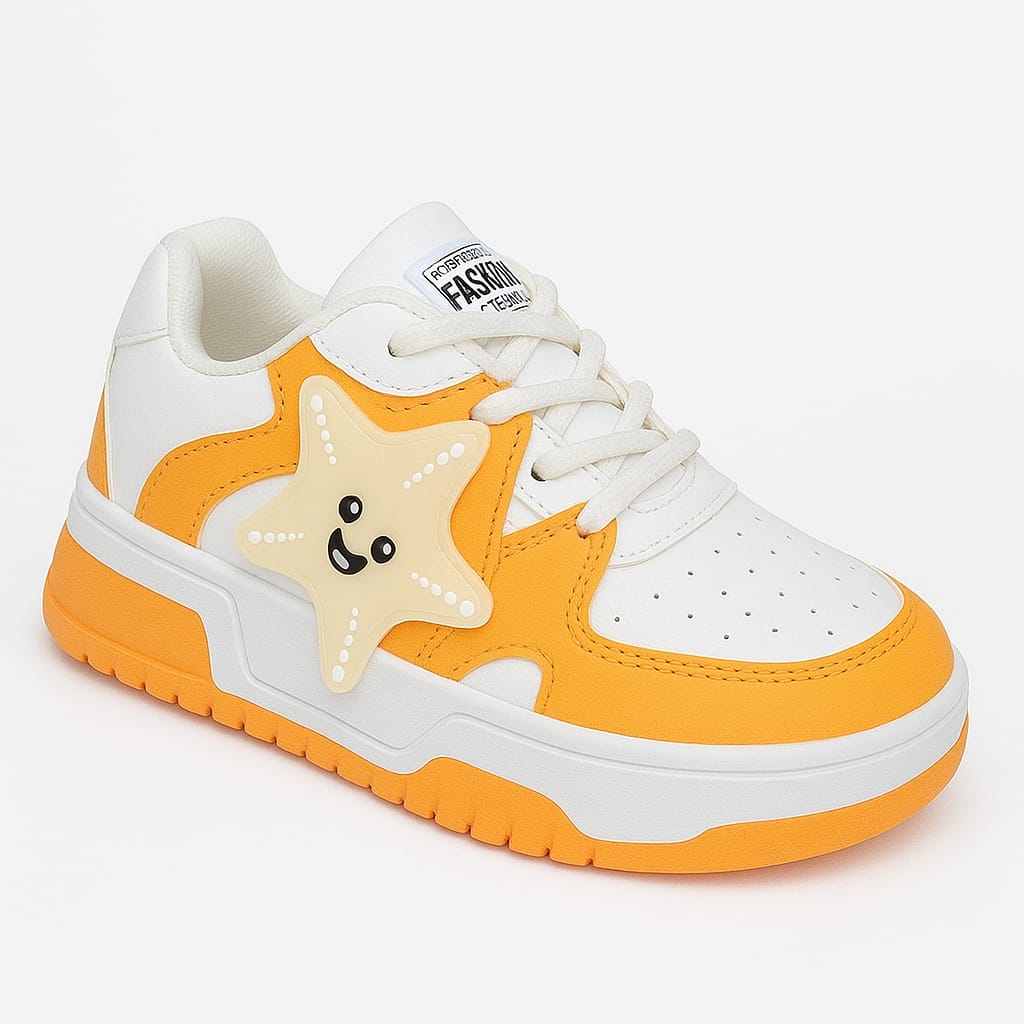 Women’s Fashion Sneakers – Orange & White with Star Design